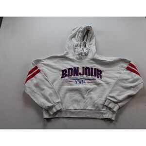 Forever 21 Sweater Women Medium White Excellent‎ Bonjour Y'All Hooded Pullover